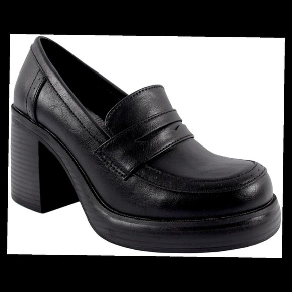 JELLYPOP BLACK PLATFORM LOAFER HEEL SHOES - Picture 1 of 6